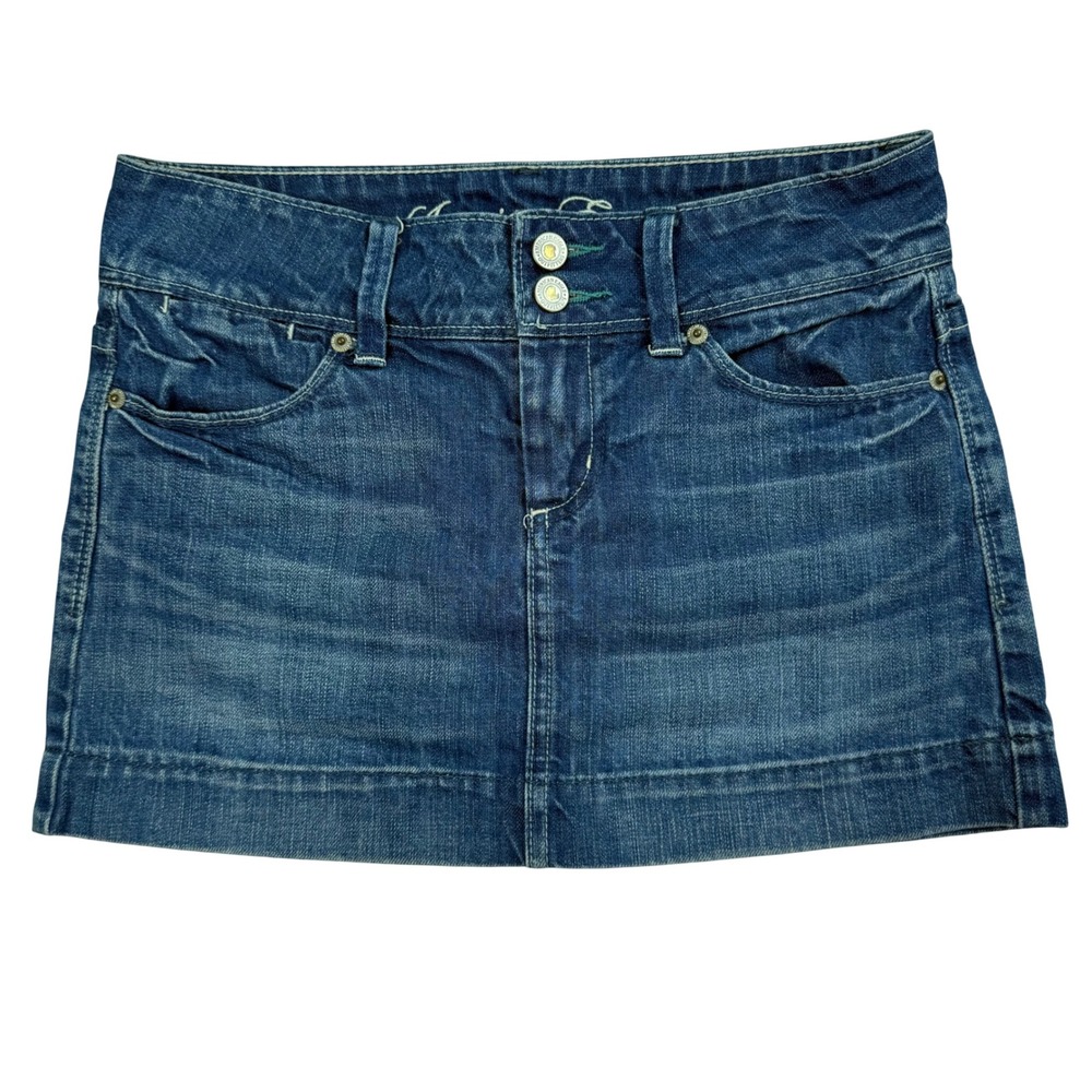 VTG American Eagle Denim Mini Skirt Low Rise Cotton Sz 0 Y2K Coquette Micro